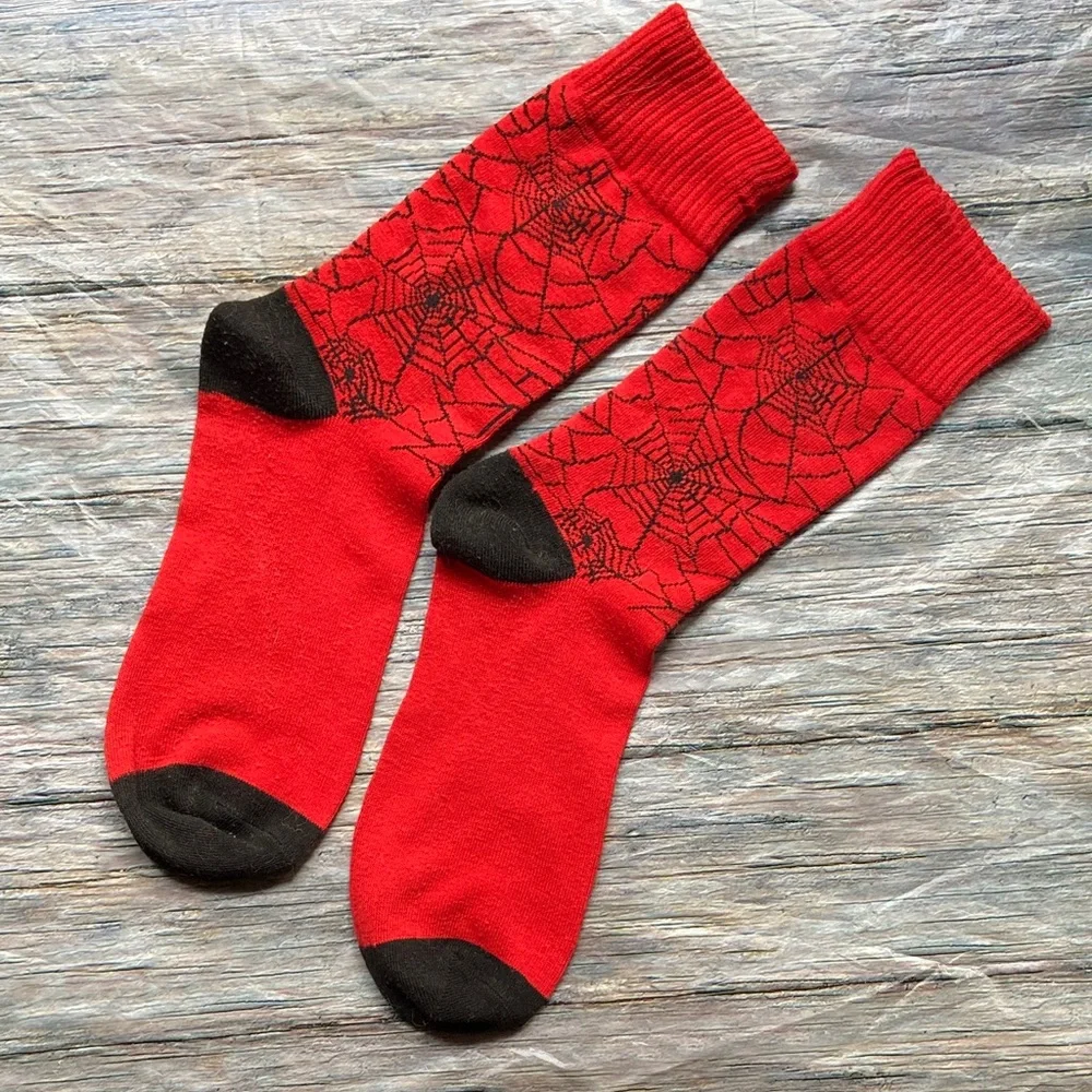 NWOT Red and Black Spider Web Socks - Picture 4 of 5